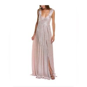 Rene by Rene Ruiz pink shimmer gown with slit, new never worn